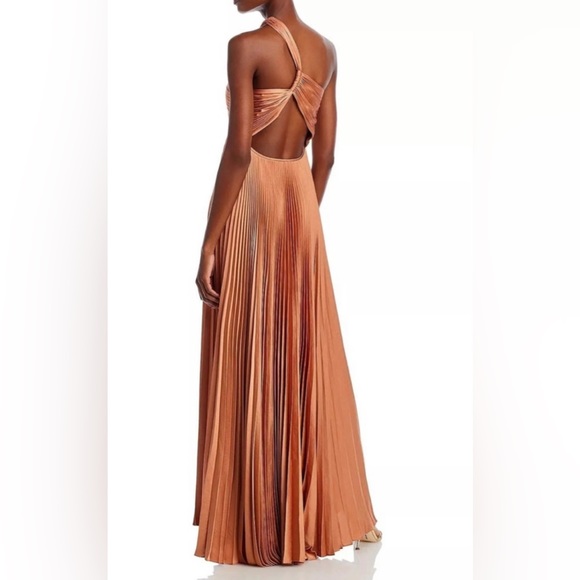 A.L.C Nessa Satin Pleated Dress in Bronze - Picture 1 of 2